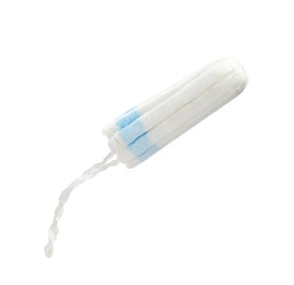 Photo of Cotton tampon isolated on white. Menstrual hygienic product