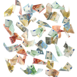 Image of Set of falling money on white background. Currency exchange