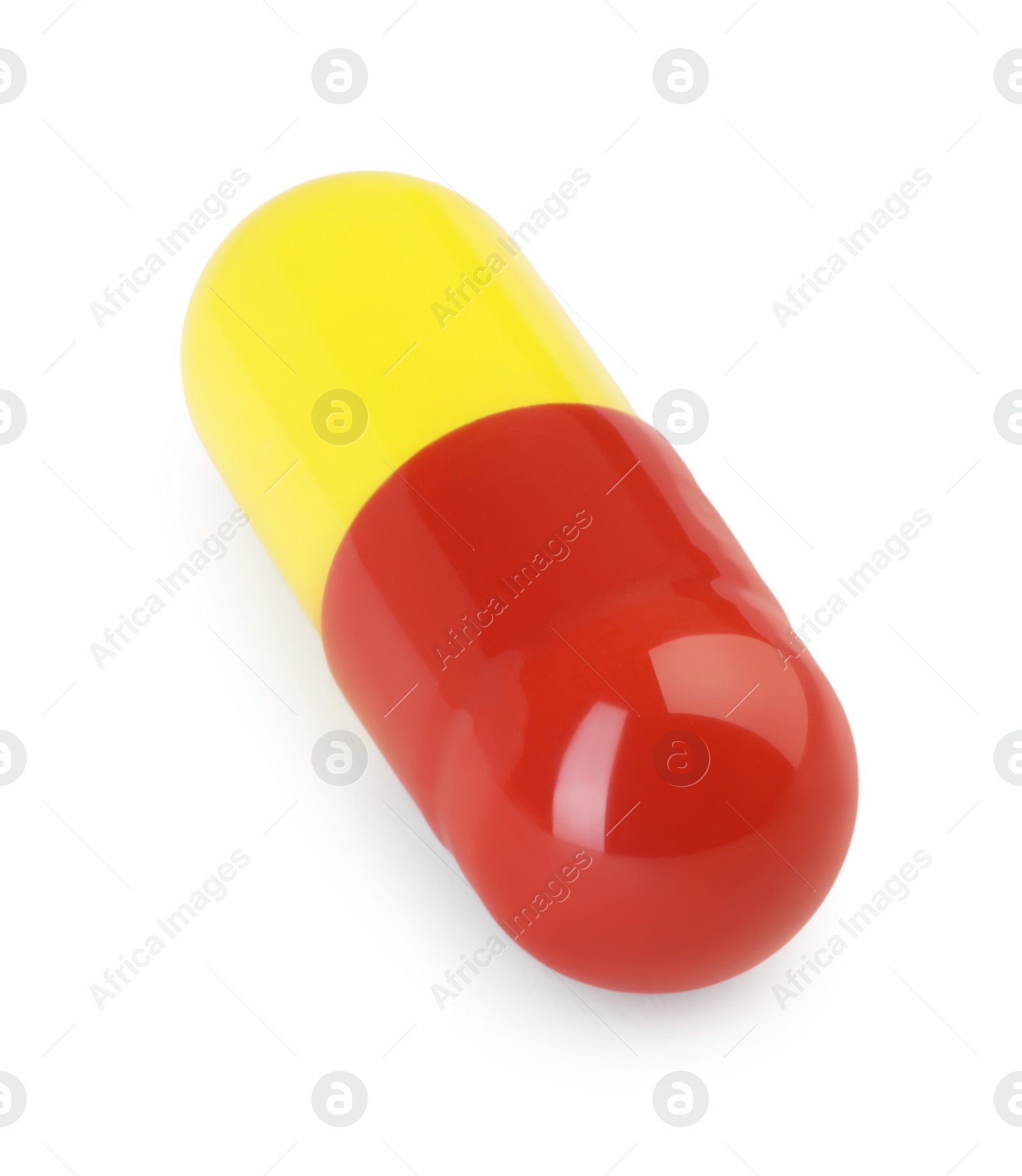 Photo of One antibiotic pill isolated on white. Medicinal treatment