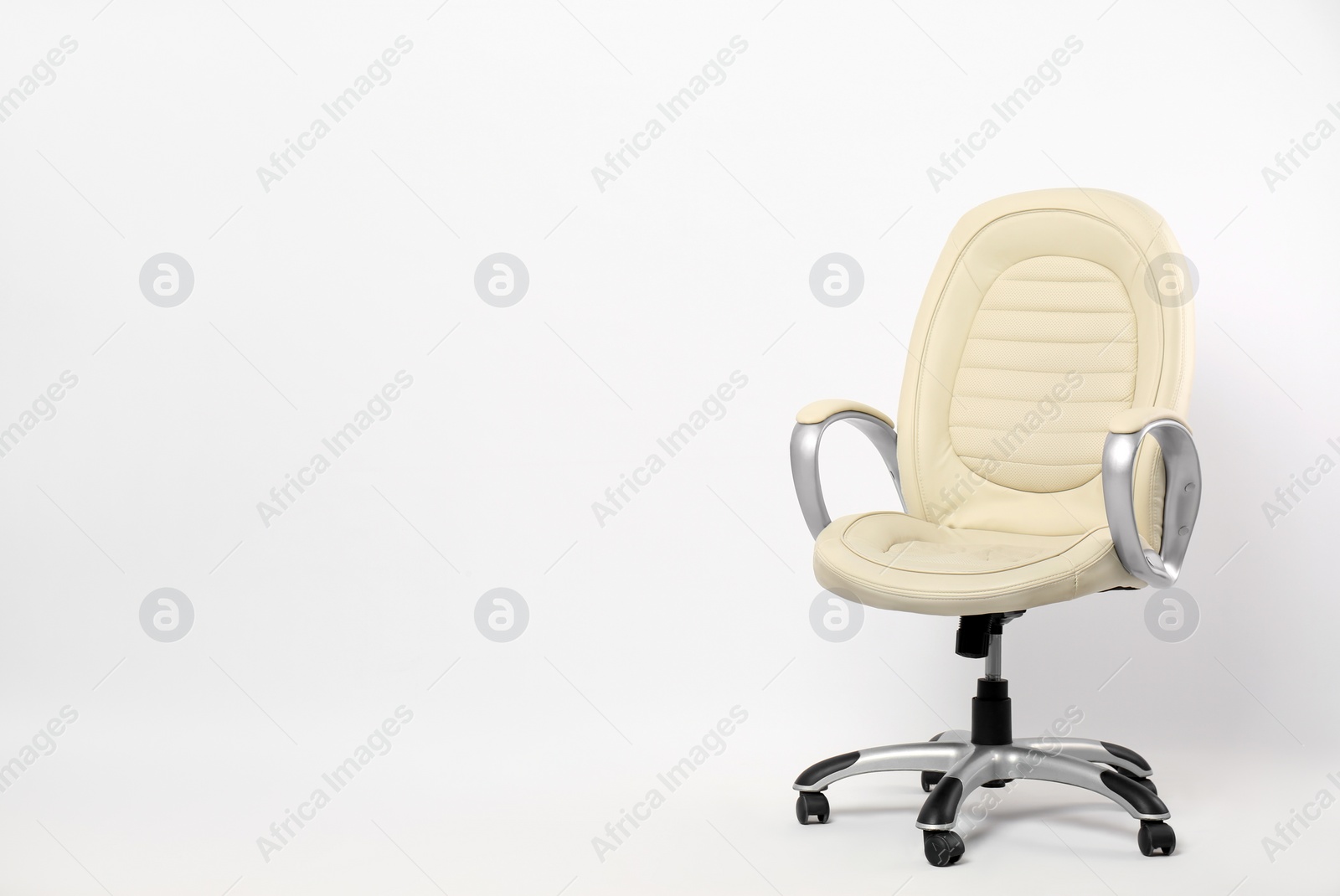 Photo of Comfortable office chair on white background, space for text