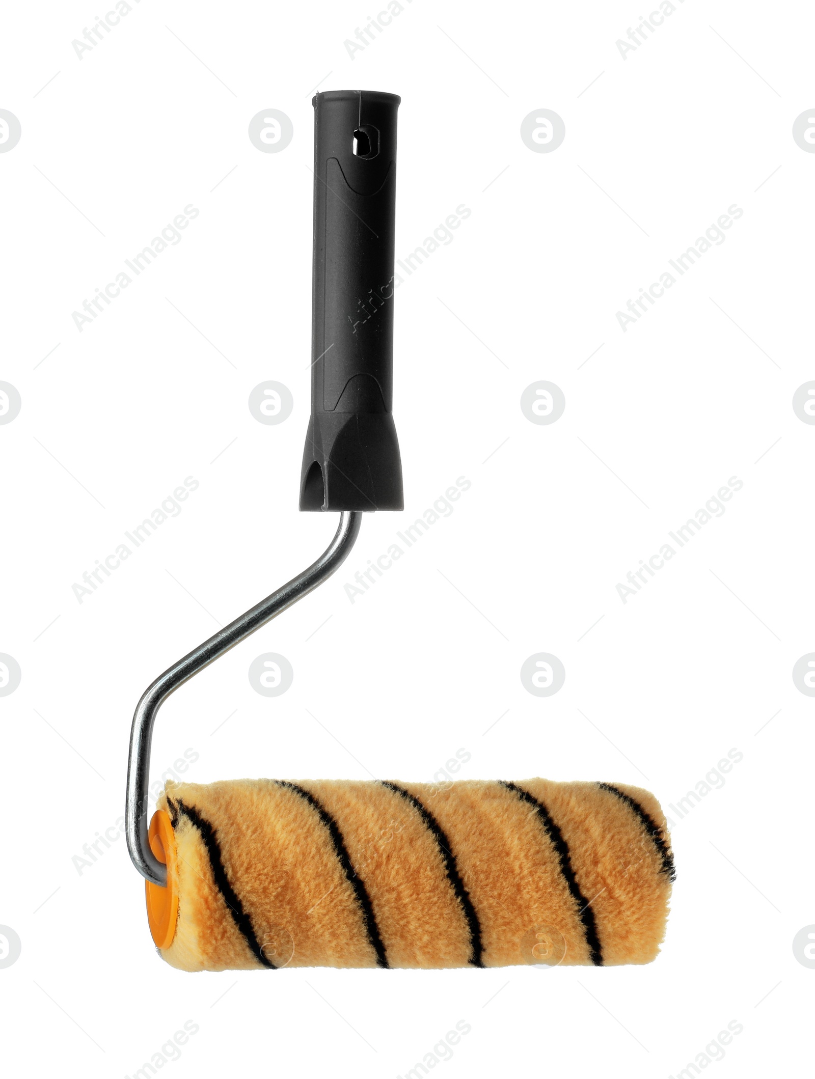 Photo of New paint roller brush on white background