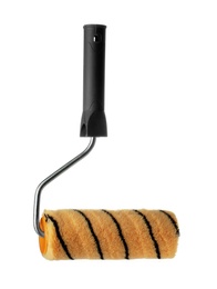 Photo of New paint roller brush on white background