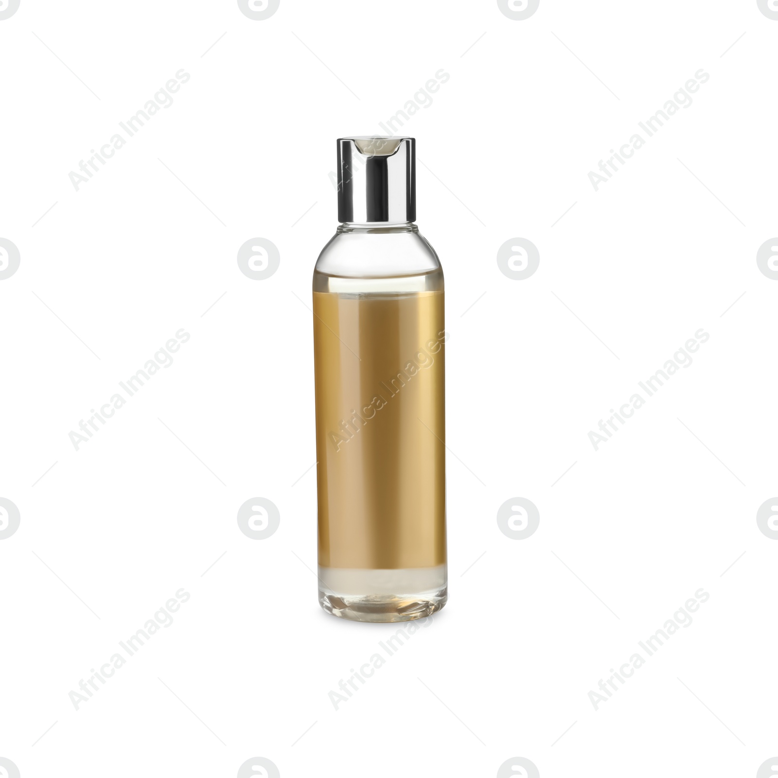 Photo of Bottle of cosmetic product isolated on white