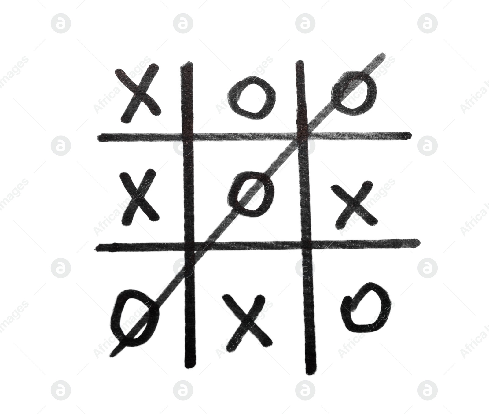 Photo of Hand drawn tic-tac-toe game on white background