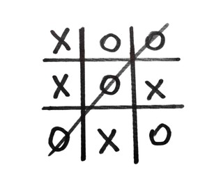 Photo of Hand drawn tic-tac-toe game on white background