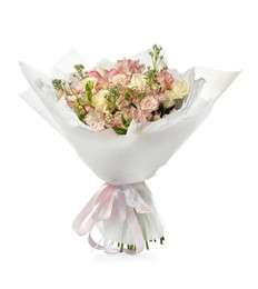 Photo of Beautiful bouquet of fresh flowers isolated on white