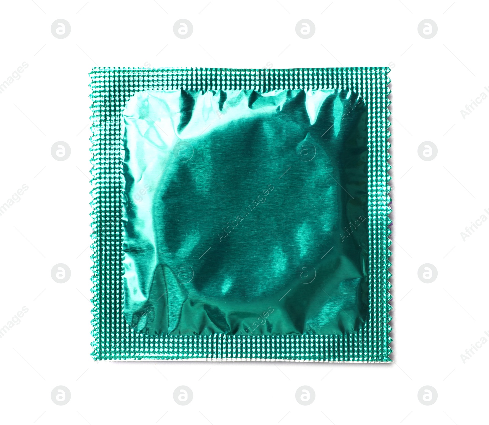 Image of Condom package on white background, top view. Safe sex