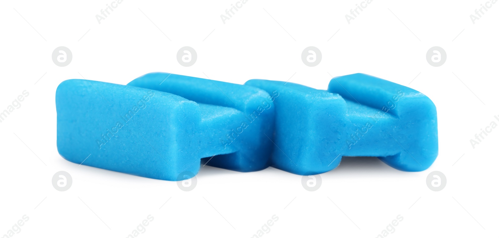 Photo of Tasty blue bubble gums isolated on white