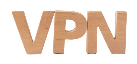Photo of Acronym VPN (Virtual Private Network) made of wooden letters isolated on white