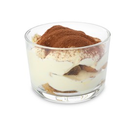 Delicious tiramisu in glass isolated on white