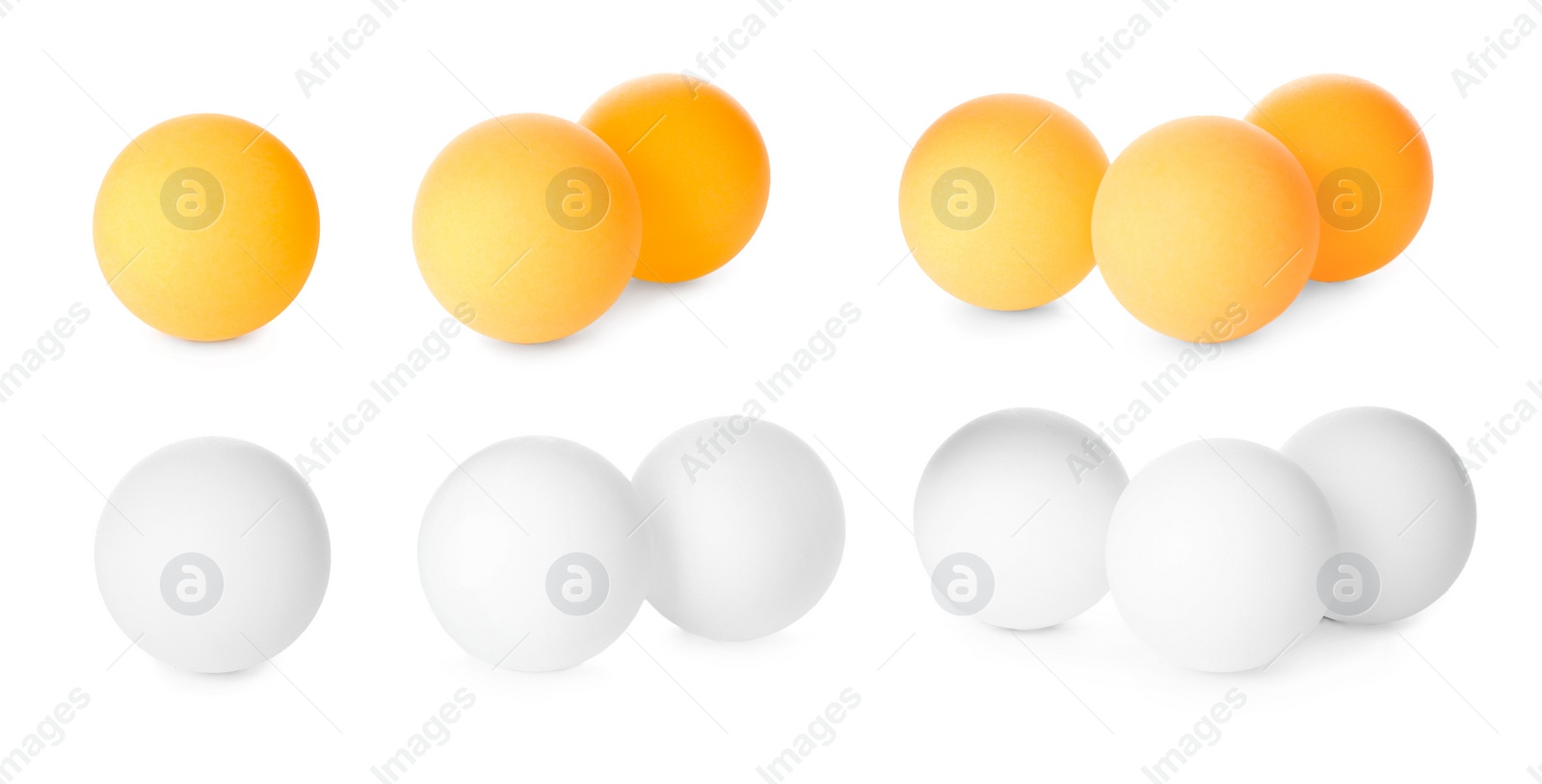 Image of Set with ping pong balls on white background. Banner design 