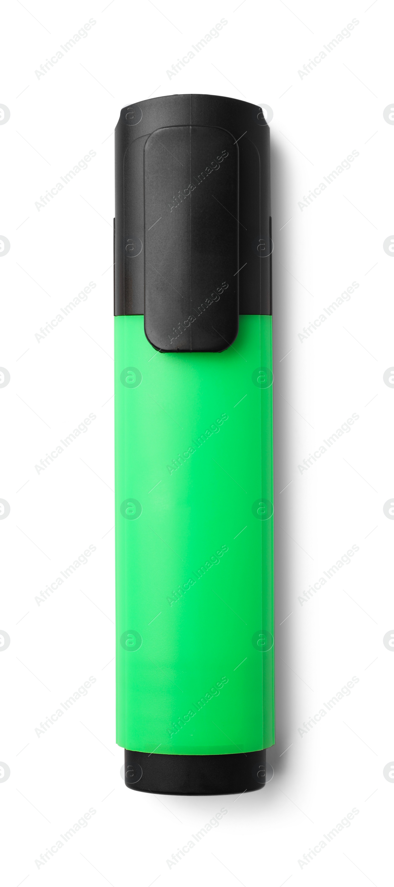 Photo of Bright green marker isolated on white, top view