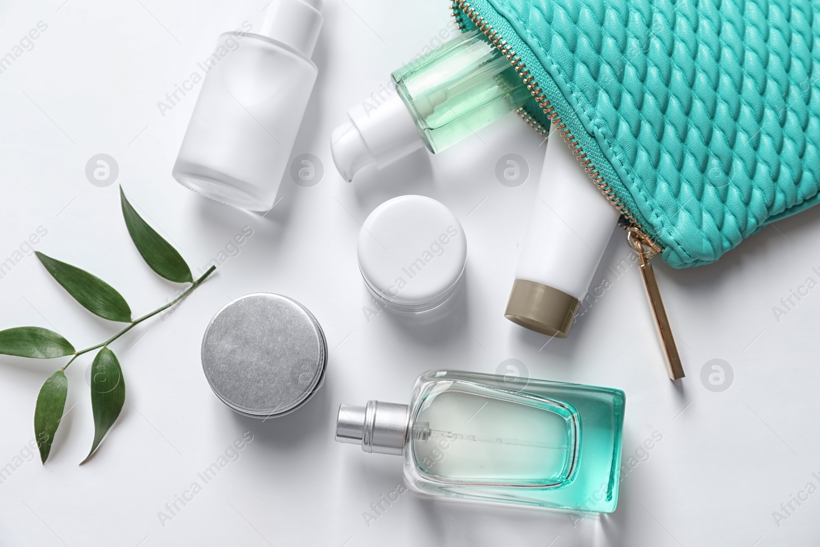 Photo of Flat lay composition with cosmetic products on white background