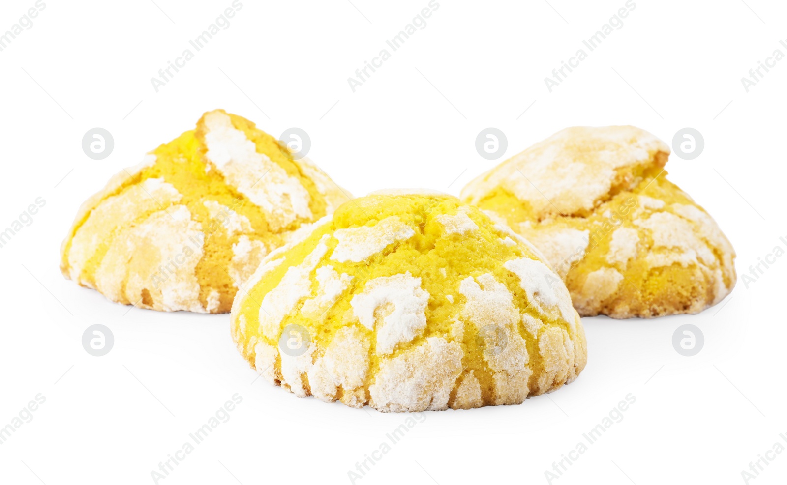 Photo of Tasty homemade lemon cookies on white background