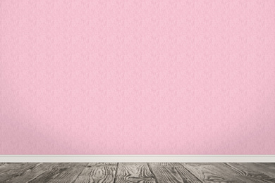 Image of Pink wallpaper and wooden floor in room