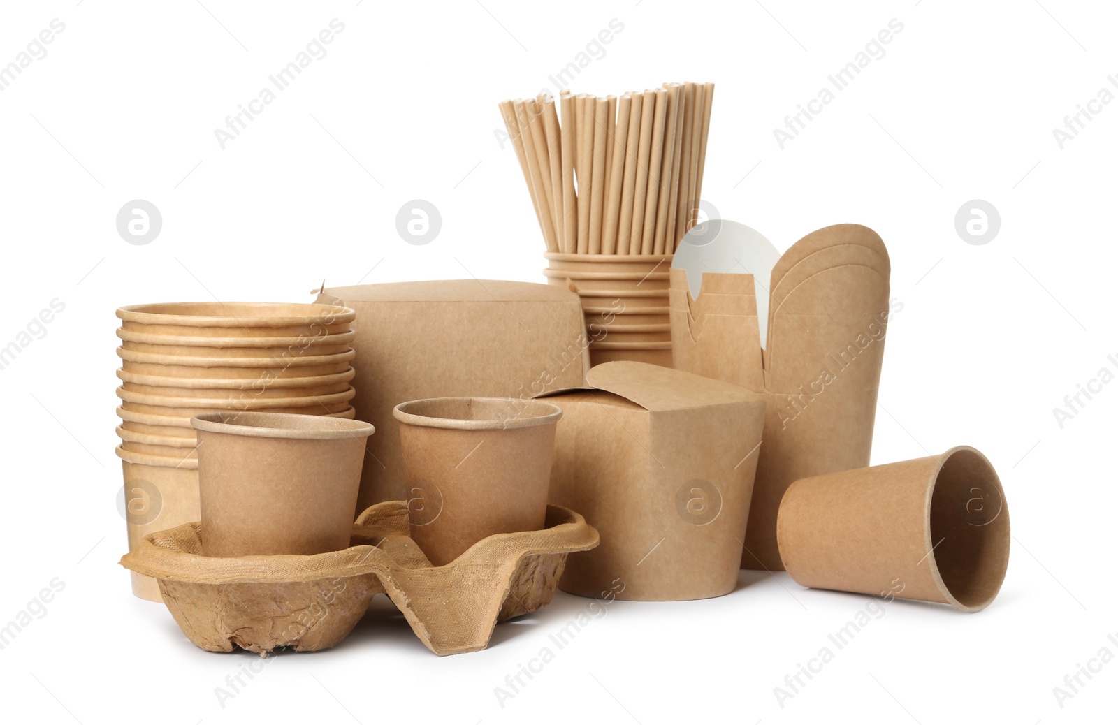 Photo of Different eco friendly products on white background