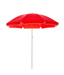 Image of Open red beach umbrella isolated on white