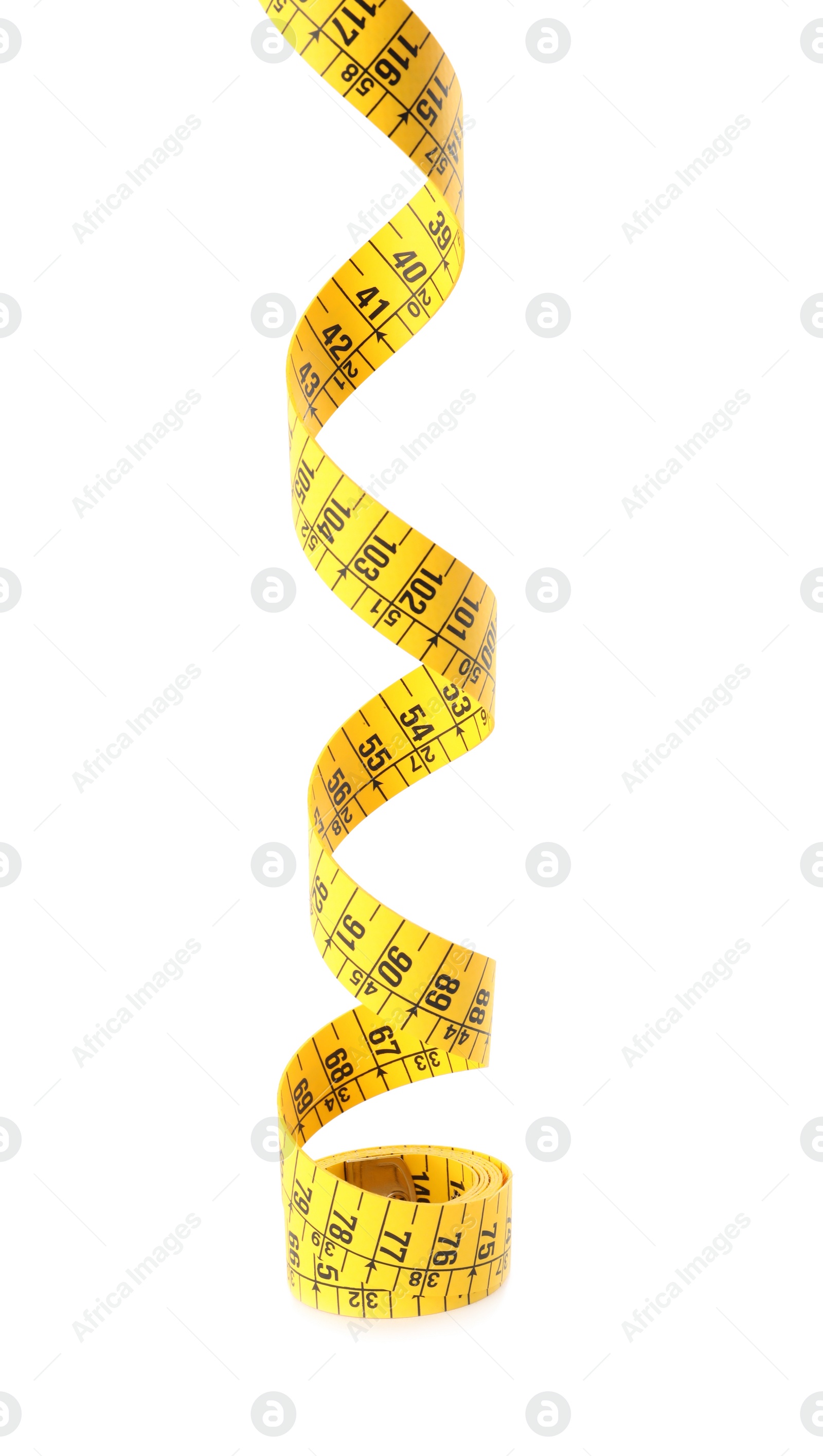 Photo of New yellow measuring tape isolated on white