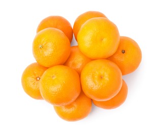 Photo of Fresh ripe juicy tangerines isolated on white, top view