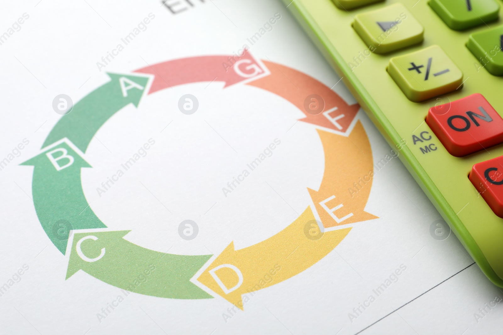 Photo of Energy efficiency rating chart and calculator, closeup