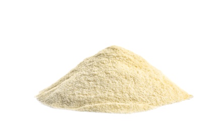 Photo of Pile of protein powder isolated on white