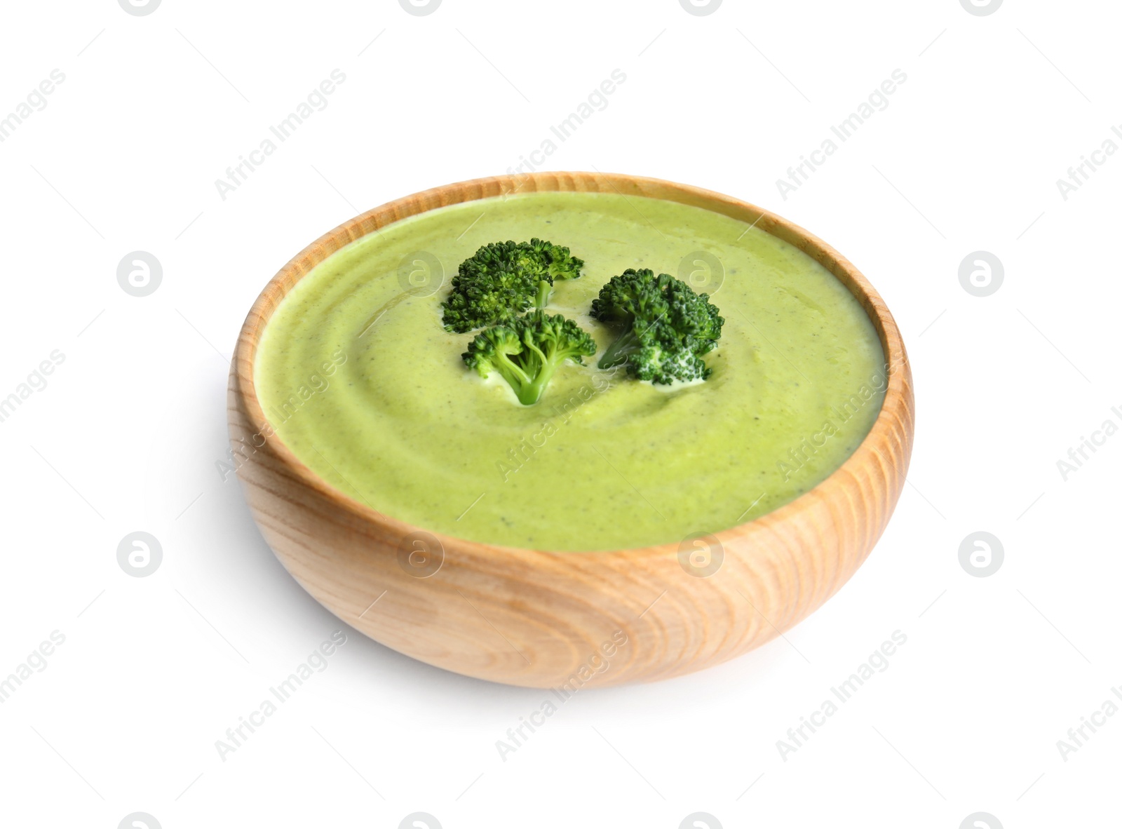 Photo of Delicious broccoli cream soup isolated on white