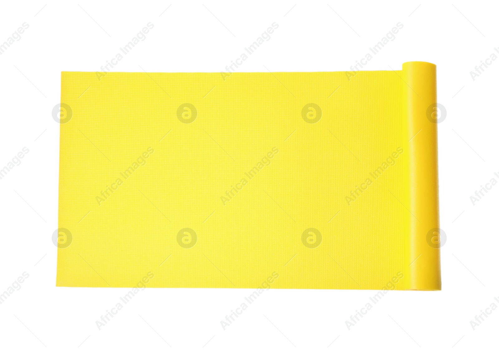 Photo of Yellow camping mat isolated on white, top view