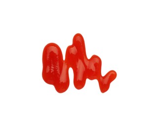 Photo of Tasty ketchup smear isolated on white, top view. Tomato sauce