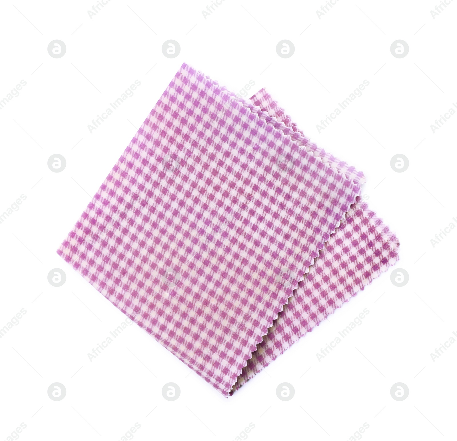 Photo of Checkered reusable beeswax food wrap on white background, top view