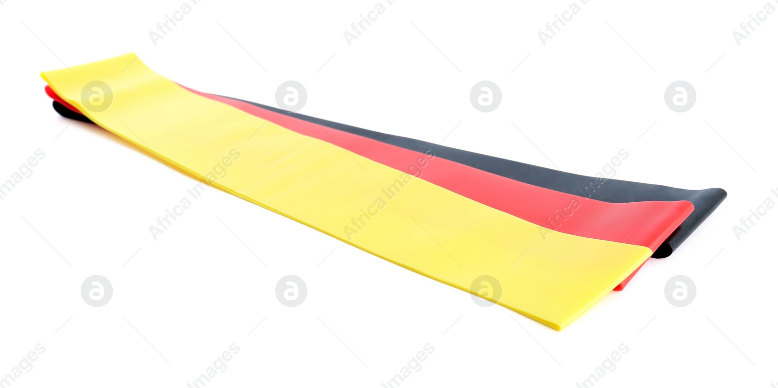 Photo of Set of fitness elastic bands on white background