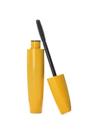 Photo of Mascara for eyelashes isolated on white. Makeup product