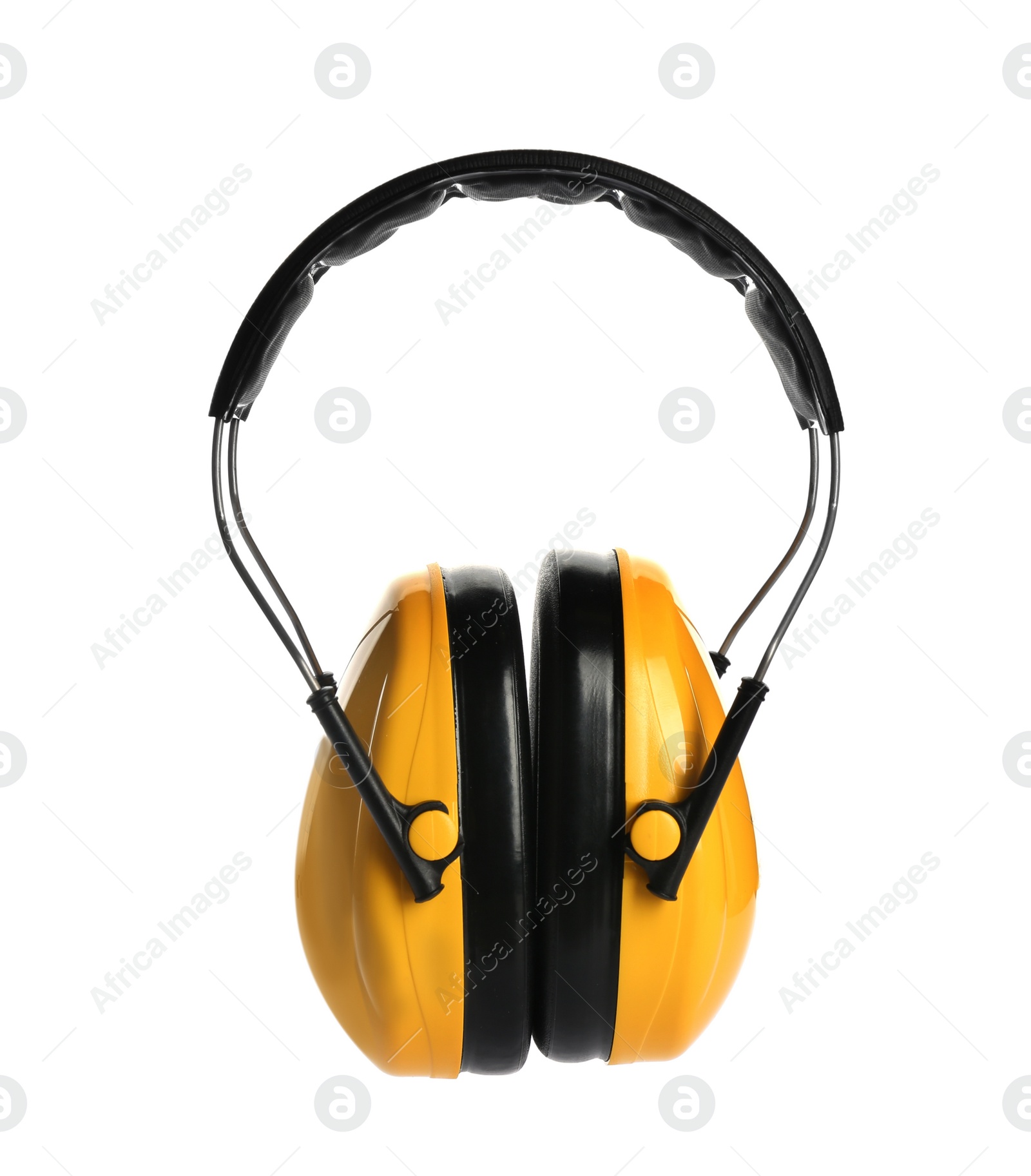 Photo of Protective headphones on white background. Safety equipment