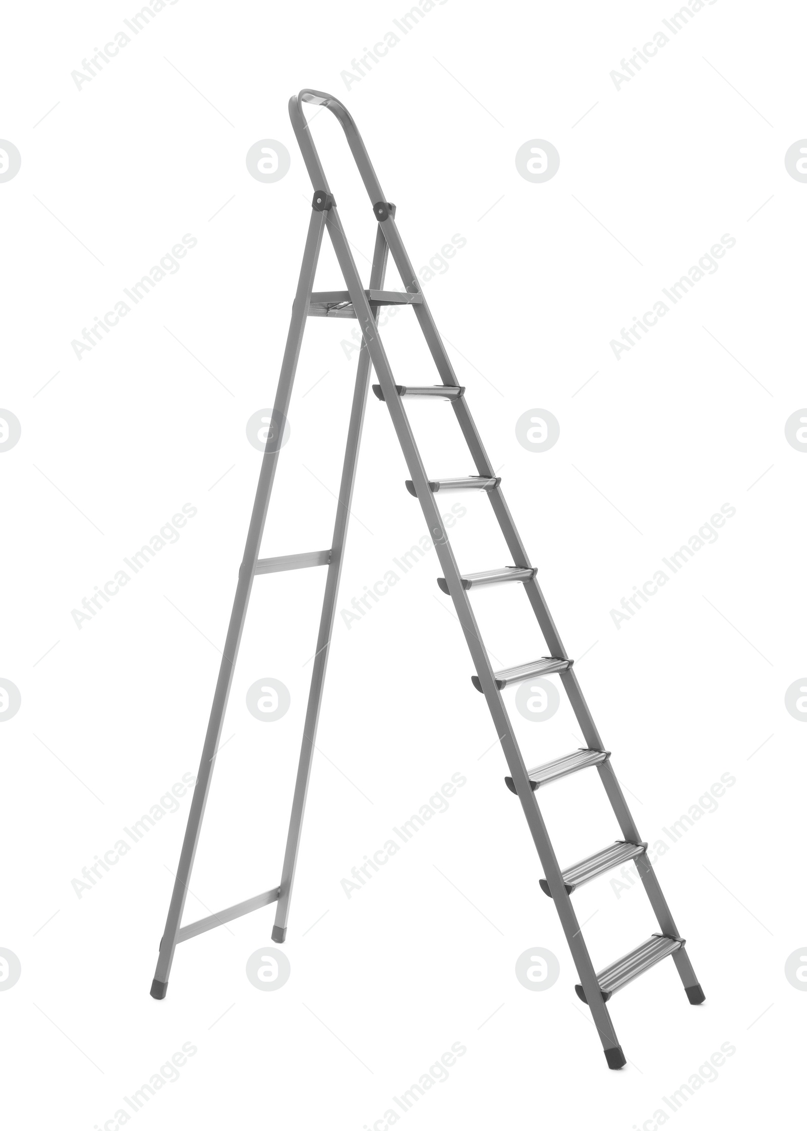 Photo of Modern metal stepladder isolated on white. Construction tool