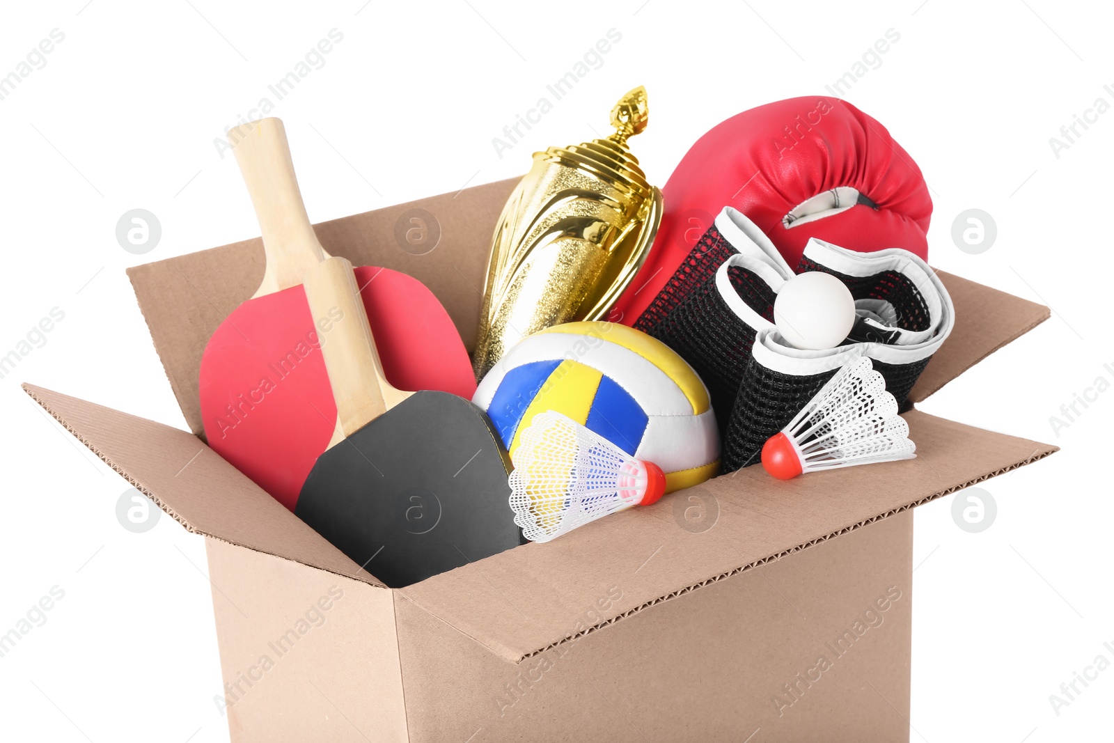 Photo of Box of unwanted stuff isolated on white