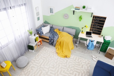 Modern room interior, view through CCTV camera