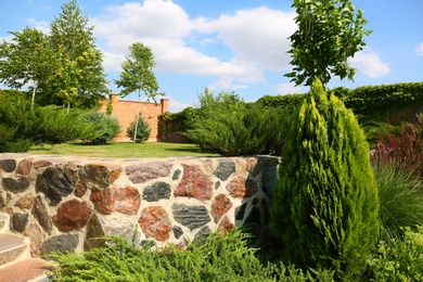 Photo of Picturesque landscape with beautiful green garden on sunny day