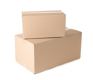 Cardboard boxes on white background. Mockup for design