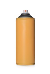 Photo of Can of orange spray paint isolated on white. Graffiti supply