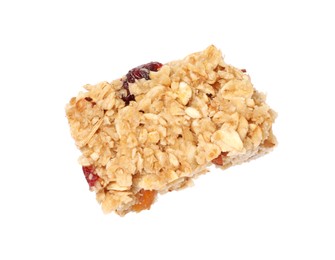Photo of One piece of tasty granola bar isolated on white