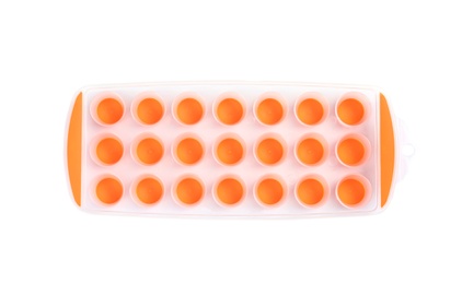 Photo of Empty ice cube tray on white background, top view