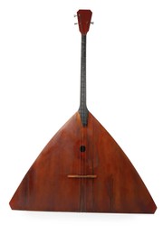 Photo of Bass balalaika isolated on white. Folk string musical instrument