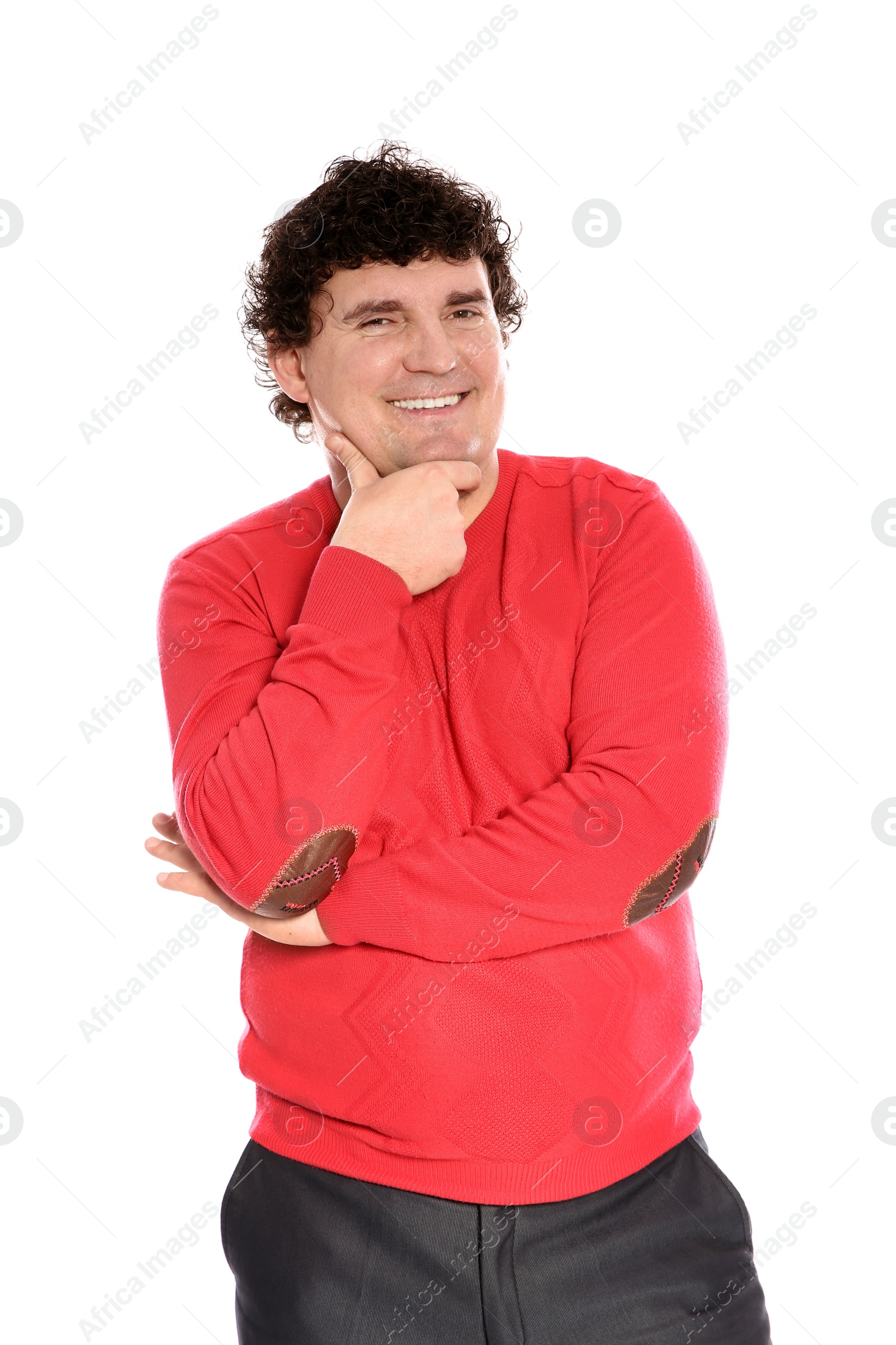 Photo of Portrait of handsome mature man posing on white background