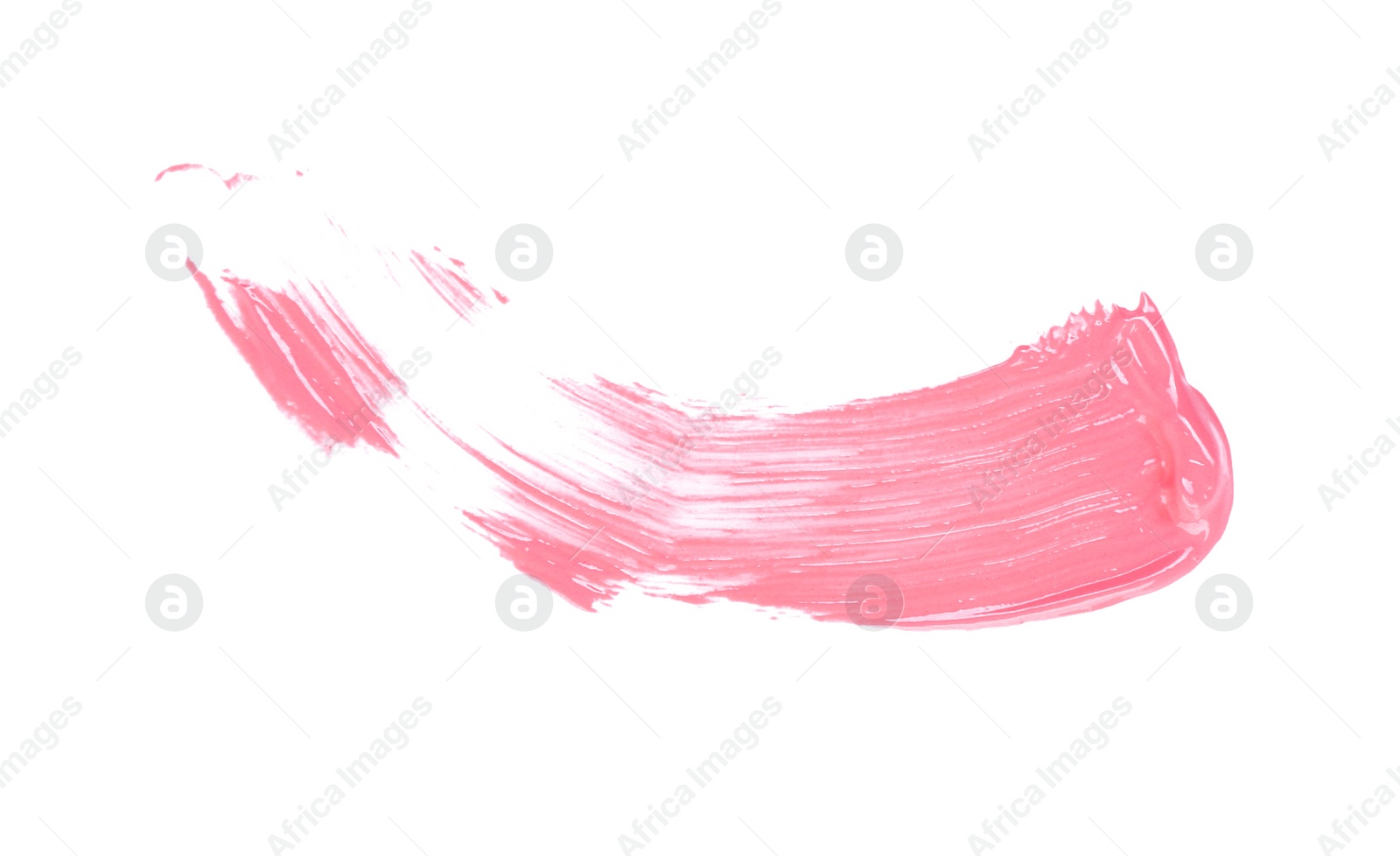 Photo of Strokes of pink lip gloss isolated on white, top view