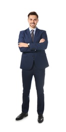 Photo of Full length portrait of businessman posing on white background