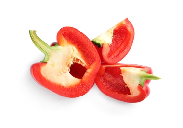 Cut ripe red bell pepper on white background