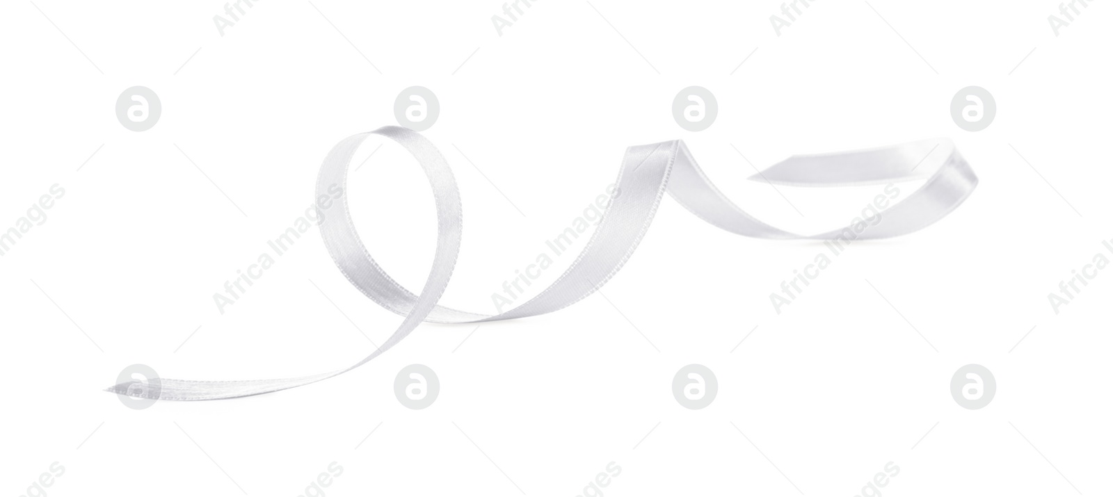 Image of One white satin ribbon isolated on white