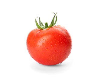 Fresh ripe whole tomato on white background