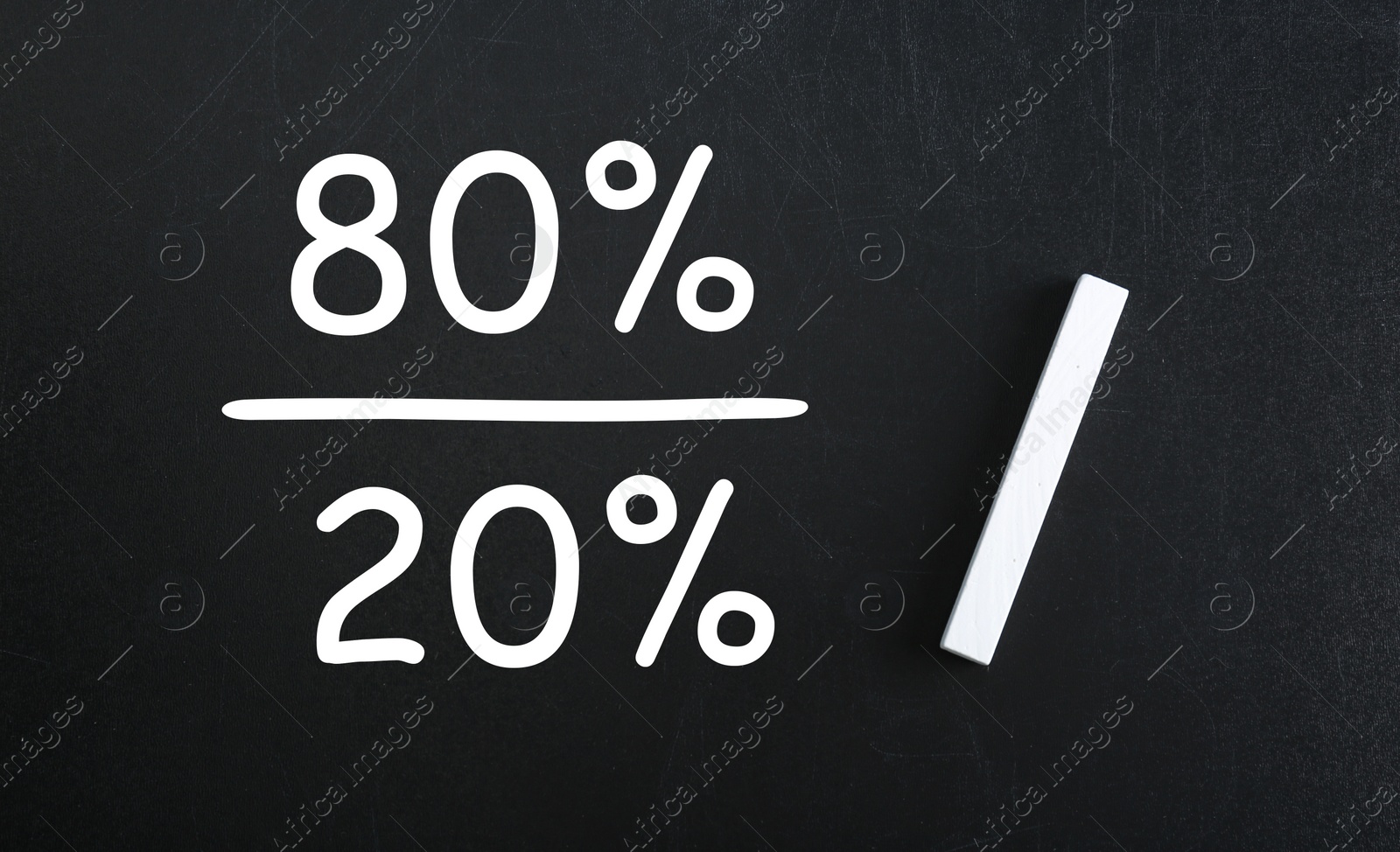 Image of Pareto principle concept. 80/20 rule representation on chalkboard