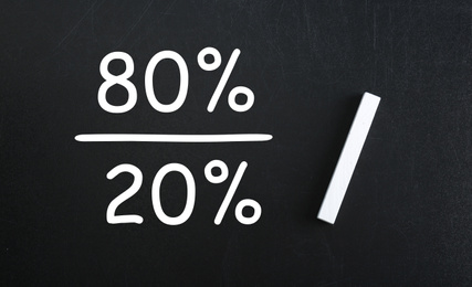 Pareto principle concept. 80/20 rule representation on chalkboard