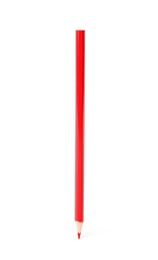 Photo of Red wooden pencil on white background. School stationery